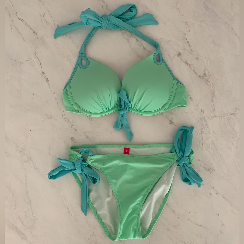 Victoria’s Secret Sea-foam Green Teal Tie Bikini Top & Bottom